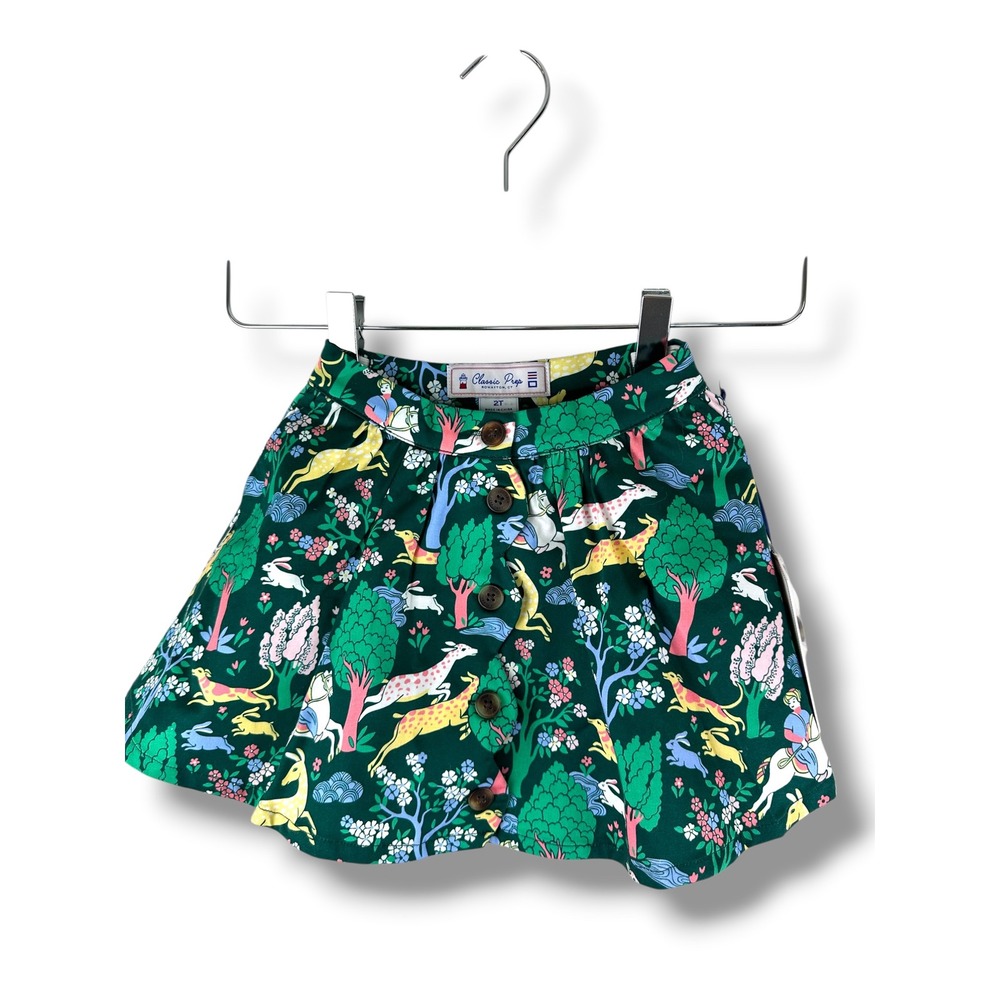 Classic Prep Audrey Scallop Skirt Primrose Scene Print Stretch Sateen Green 2T